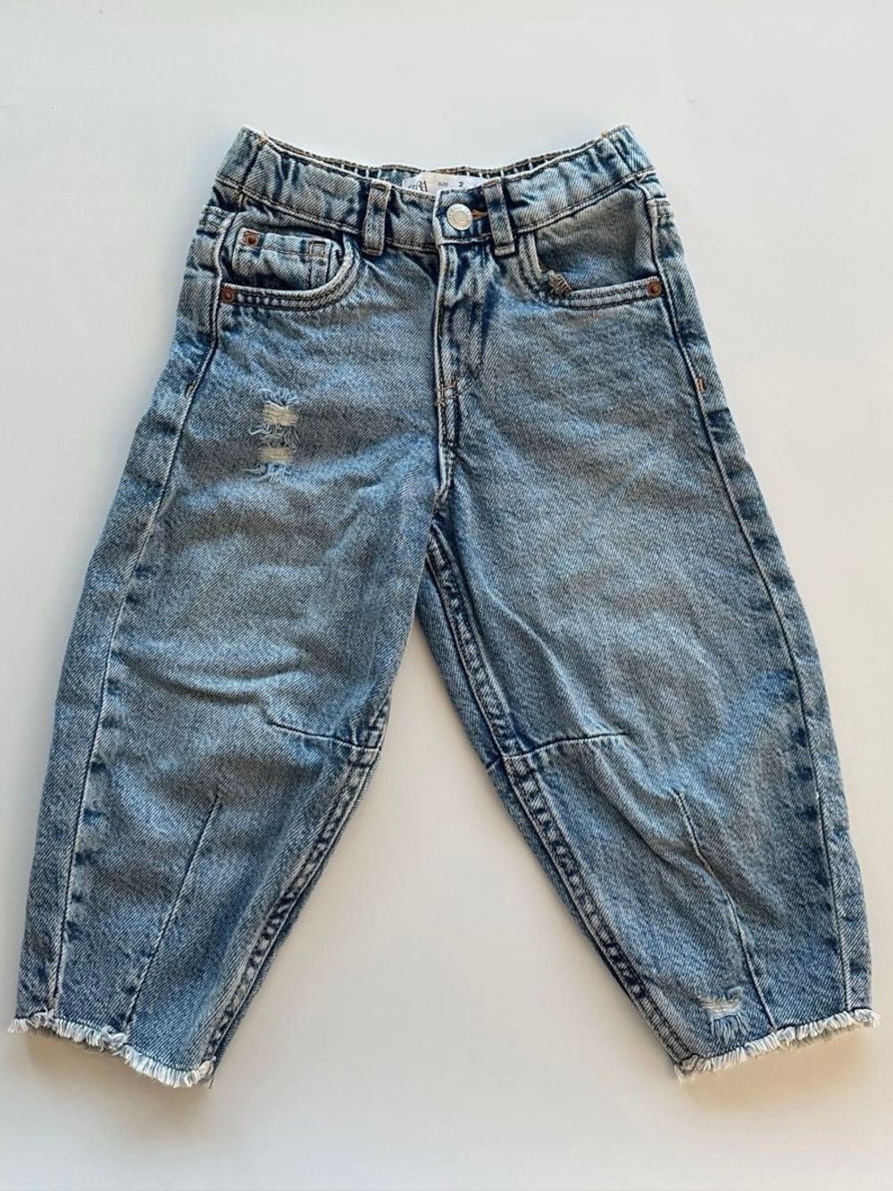 Zara Barrel Distressed Jeans Light Blue